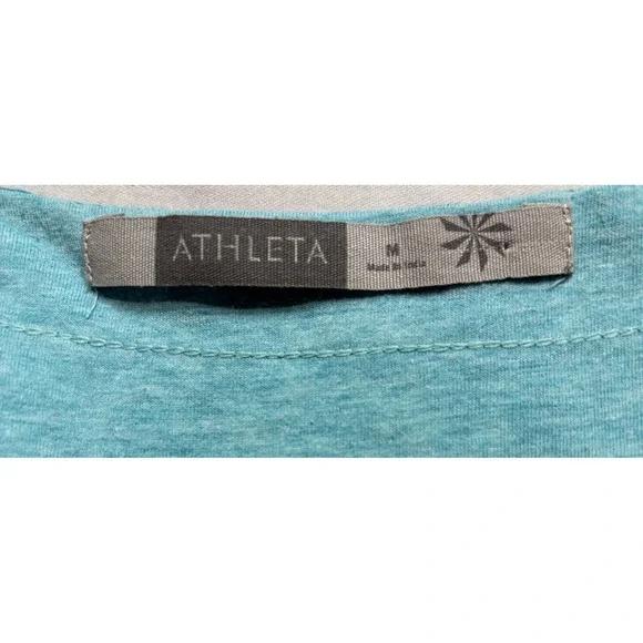 Athleta Knit Mini Dress Womens Size Medium Aqua Blue Boho Ruched V-Neck - Picture 4 of 7